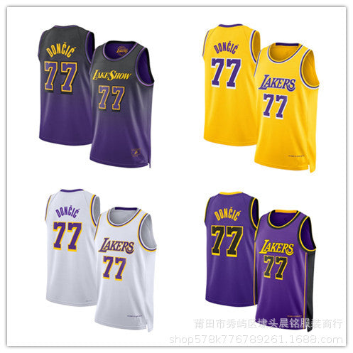 New Cross-Border Lakers Jersey No. 77 Doncic Doncic City Version Yellow Hot-Pressed Basketball Uniform