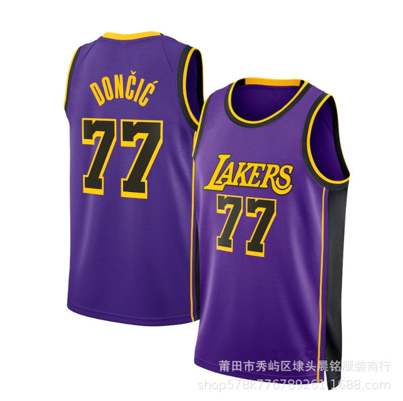 New Cross-Border Lakers Jersey No. 77 Doncic Doncic City Version Yellow Hot-Pressed Basketball Uniform