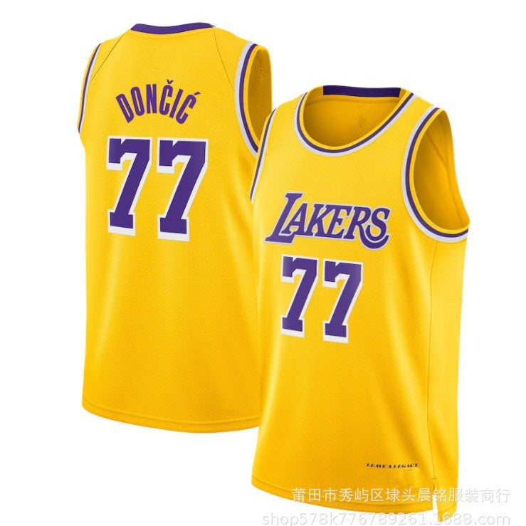 New Cross-Border Lakers Jersey No. 77 Doncic Doncic City Version Yellow Hot-Pressed Basketball Uniform