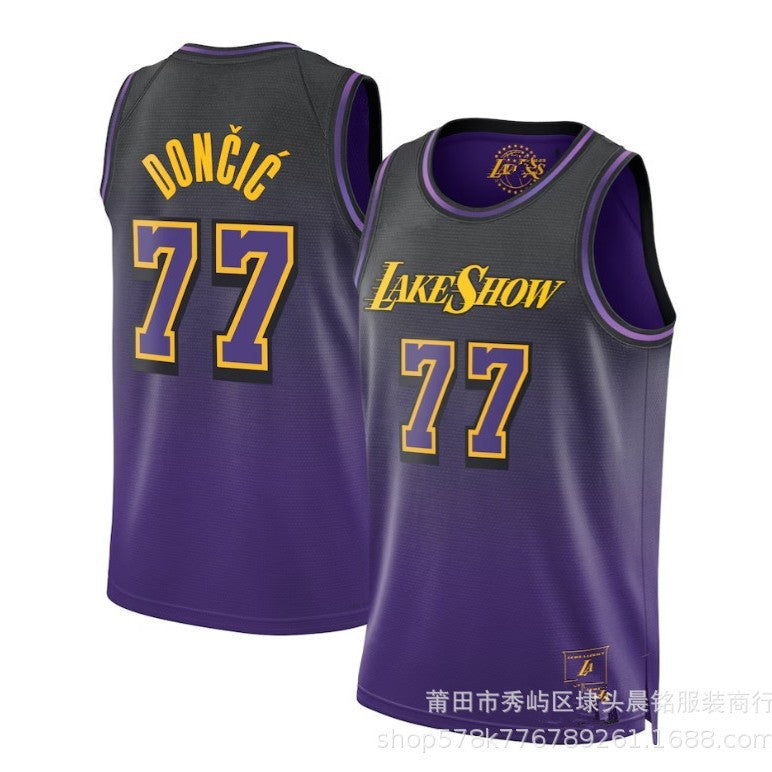 New Cross-Border Lakers Jersey No. 77 Doncic Doncic City Version Yellow Hot-Pressed Basketball Uniform