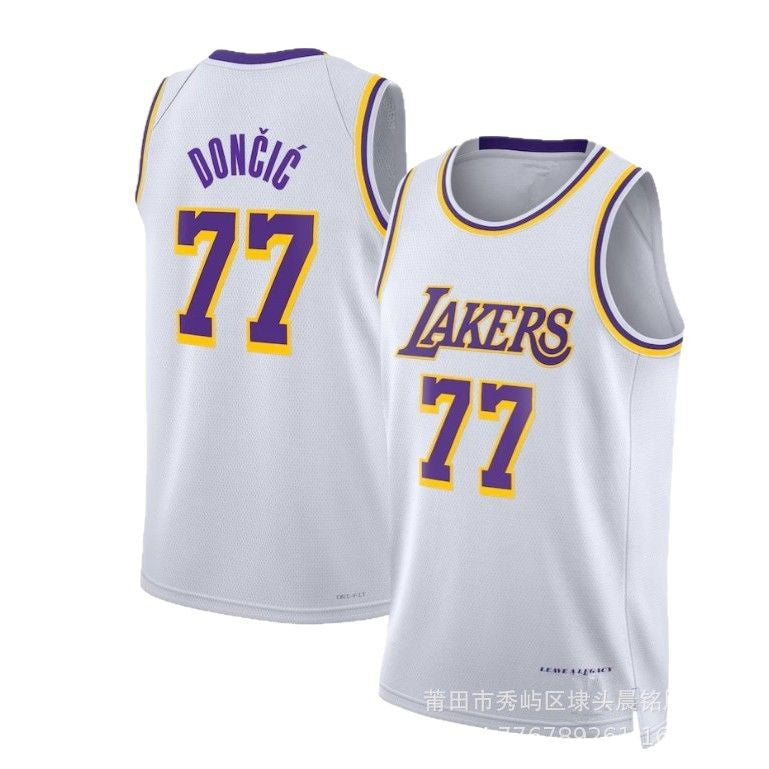 New Cross-Border Lakers Jersey No. 77 Doncic Doncic City Version Yellow Hot-Pressed Basketball Uniform
