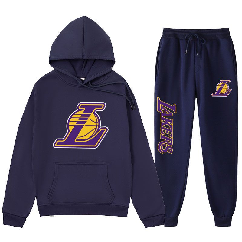 2026 New Casual Sports Suit Lakers Basketball Sports Suit Autumn and Winter Fleece-Lined Sports Sweatshirt