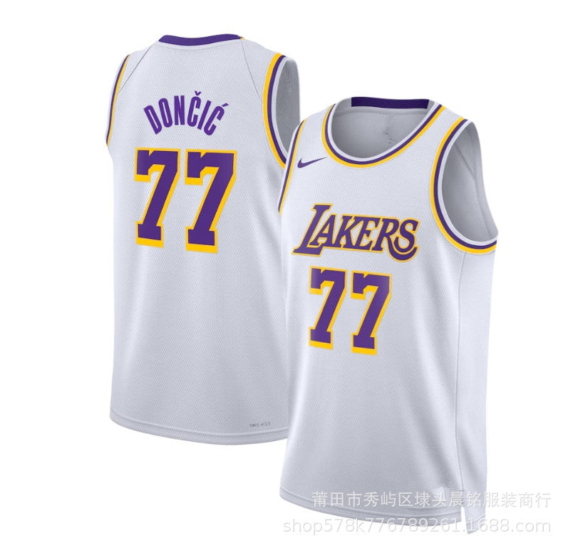 New Cross-Border Lakers Jersey No. 77 Doncic Doncic City Version Yellow Hot-Pressed Basketball Uniform