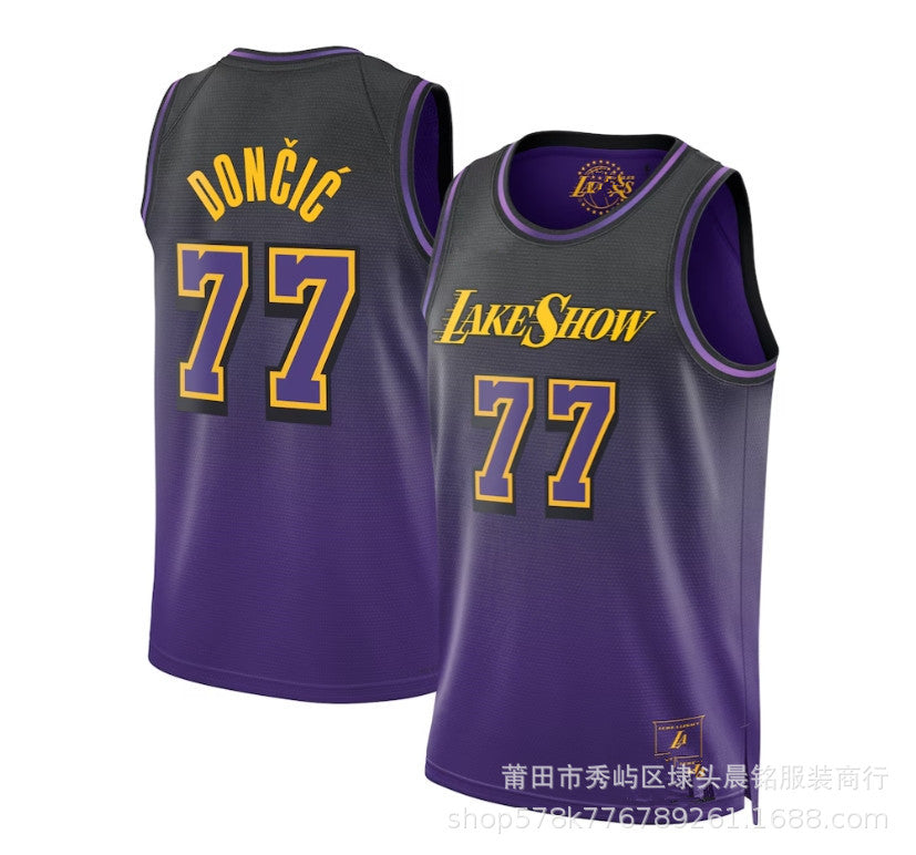 New Cross-Border Lakers Jersey No. 77 Doncic Doncic City Version Yellow Hot-Pressed Basketball Uniform