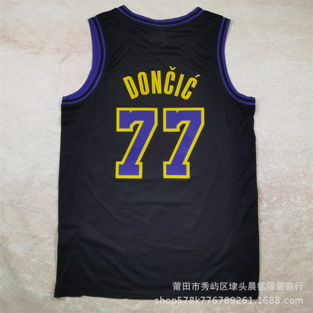 New Cross-Border Lakers Jersey No. 77 Doncic Doncic City Version Yellow Hot-Pressed Basketball Uniform