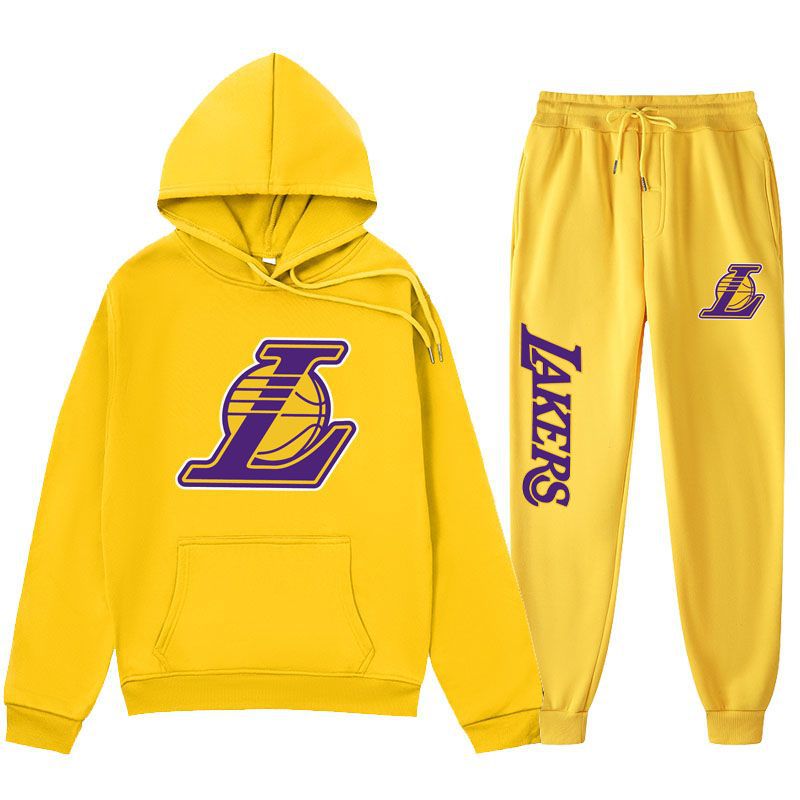 2026 New Casual Sports Suit Lakers Basketball Sports Suit Autumn and Winter Fleece-Lined Sports Sweatshirt