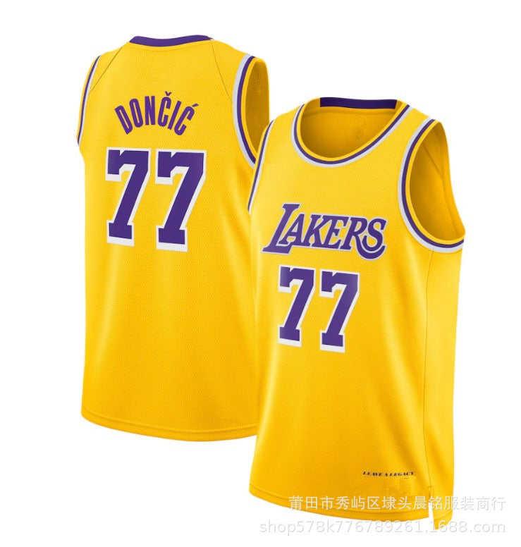 New Cross-Border Lakers Jersey No. 77 Doncic Doncic City Version Yellow Hot-Pressed Basketball Uniform