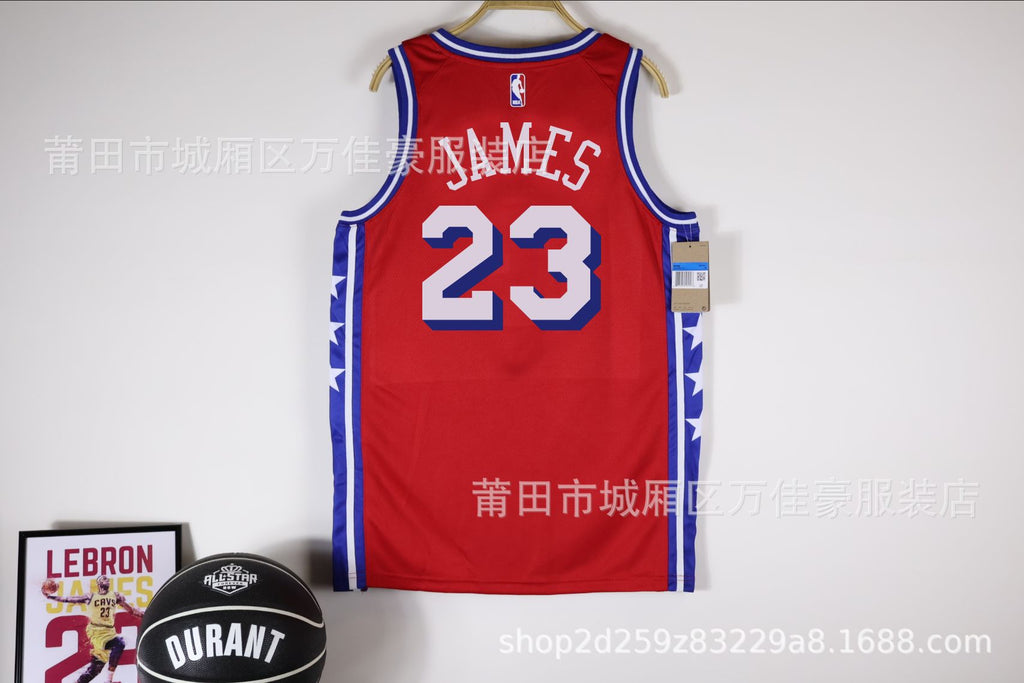 Summer Cross-Border Jersey Philadelphia 76Ers LEBROM JAMES 23.  77 Embiid 21 Maxi Embroidered Training Uniform Basketball Uniform Men