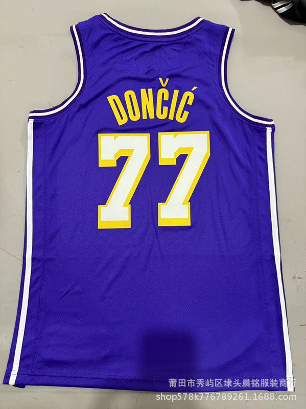 New Cross-Border Lakers Jersey No. 77 Doncic Doncic City Version Yellow Hot-Pressed Basketball Uniform
