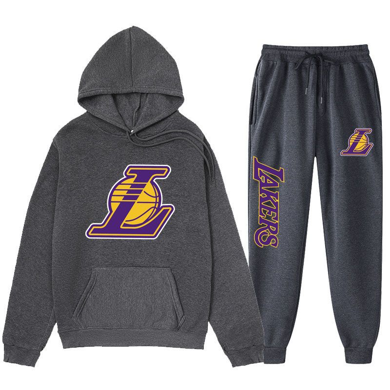 2026 New Casual Sports Suit Lakers Basketball Sports Suit Autumn and Winter Fleece-Lined Sports Sweatshirt